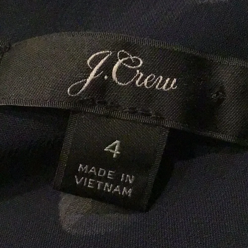 J. Crew Navy Blue White Polka Dot Crepe V Neck Button Front Peplum Blouse